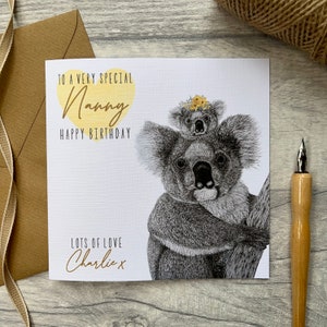 Carte d'anniversaire personnalisée pour nounou|Carte d'anniversaire grand-mère personnalisée|Carte d'anniversaire grand-mère|Carte d'anniversaire grand-mère|Carte pour elle|Carte koala|Carte pour nounou