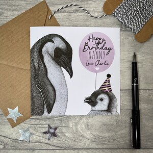 Carte d'anniversaire personnalisée, carte d'anniversaire pingouin, carte d'anniversaire de nounou, carte de grand-mère, carte de grand-mère, carte de pingouin, carte de joyeux anniversaire, grand-mère