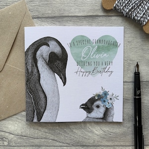 Carte d'anniversaire personnalisée petite-fille, carte petite-fille, carte pour petite-fille, carte d'anniversaire personnalisée, carte pingouin, carte animal