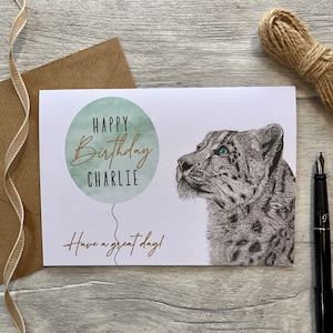 Carte d'anniversaire personnalisée|Carte d'anniversaire pour elle|Carte pour lui|Pour fils|Pour fille|Pour maman|Pour papa|Ami|Femme|Mari|Léopard des neiges|Animal