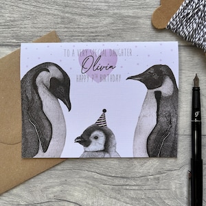 Carte d'anniversaire fille personnalisée|Carte fille|Carte pour fille|Carte d'anniversaire personnalisée|Carte d'âge|Carte pingouin|Pour elle|Pour fille|Enfant