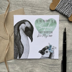 Carte personnalisée baby shower, carte future maman, carte grossesse, carte baby shower, carte de félicitations, carte future maman, carte pingouin