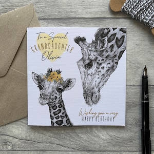 Carte d'anniversaire personnalisée petite-fille, carte petite-fille, carte pour petite-fille, carte d'anniversaire personnalisée, carte girafe, carte animal