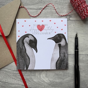 Carte d'anniversaire personnalisée, carte d'anniversaire de partenaire, carte de pingouin, carte pour femme, mari, petite amie, petit ami, carte pour lui, carte pour elle