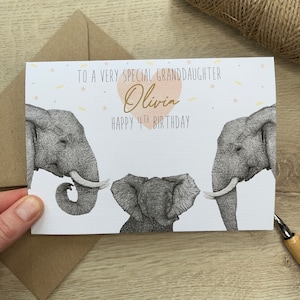 Carte d'anniversaire personnalisée pour petite-fille|Carte pour petite-fille|Carte pour petite-fille|Carte d'anniversaire personnalisée|Carte d'âge|Pour fille|Éléphant