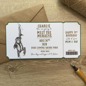 Billet cadeau personnalisé Monkey Experience|Bon cadeau expérience|Expérience animale|Billet cadeau|Nourrissage des grands singes|Cadeau pour amoureux des animaux|Cadeau