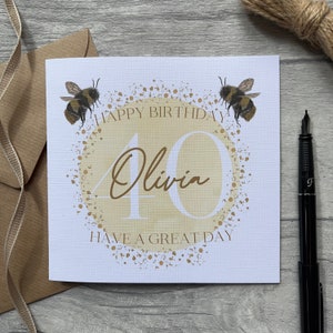Carte personnalisée 40e anniversaire|Carte 40e anniversaire|Joyeux 40e anniversaire|Pour fille|Maman|Femme|Sœur|Pour elle|Pour femme|Pour ami|Femme|Abeille