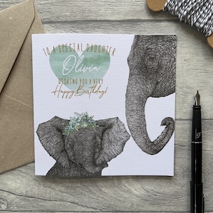 Carte d'anniversaire fille personnalisée, carte fille, carte pour fille, belle-fille, carte d'anniversaire personnalisée, carte éléphant, animal
