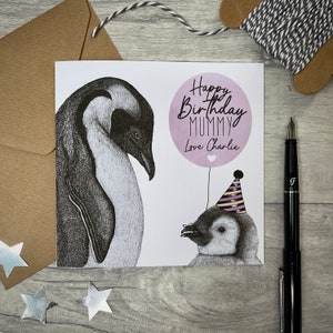 Carte d'anniversaire personnalisée, carte d'anniversaire pingouin, carte d'anniversaire maman, carte pour maman, carte pour maman, carte pingouin, carte de joyeux anniversaire