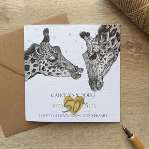 Carte d'anniversaire de mariage personnalisée en or, carte du 50e anniversaire de mariage, carte du 50e anniversaire, 50 ans, girafe, félicitations