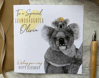 Personalised Granddaughter Birthday Card, Granddaughter Card, Card For Granddaughter, Personalised Birthday Card, Koala Card, Animal Card