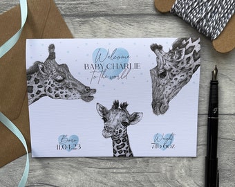 Personalised New Baby Card, Welcome To The World, New Arrival Card, Congratulations Card, Baby Card, New Parents Card, Baby Boy, Giraffe