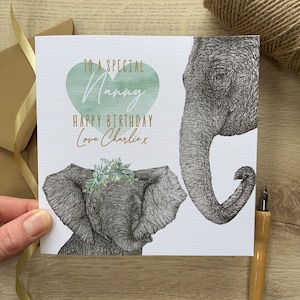 Carte d'anniversaire nounou personnalisée|Carte grand-mère personnalisée|Carte d'anniversaire grand-mère|Carte d'anniversaire grand-mère|Carte pour elle|Carte éléphant|Carte pour nounou
