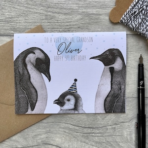 Carte d'anniversaire de petit-fils personnalisée|Carte de petit-fils|Carte pour petit-fils|Carte d'anniversaire personnalisée|Carte d'âge|Carte de pingouin|Pour lui|Pour garçon|Enfant