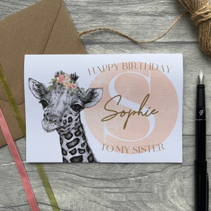 Personalised Sister Birthday Card, Sister Birthday Card, Card for Sister, Sibling Birthday Card, Giraffe Card, Sister Birthday, Sister Card