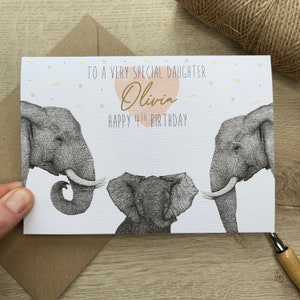 Carte d'anniversaire fille personnalisée|Carte fille|Carte pour fille|Carte d'anniversaire personnalisée|Carte d'âge|Carte pour fille|Carte éléphant|Pour elle
