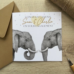 Carte de fiançailles personnalisée|Félicitations pour votre carte de fiançailles|Carte de fiançailles|Carte éléphant|Carte de félicitations|Carte de fiançailles