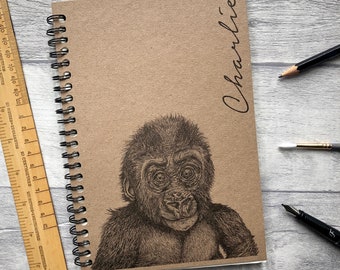 Personalised A5 Notebook|Gorilla|Personalised Gift|Sketchbook|Journal|Personalised Birthday Gift|Present|Diary|Notepad|Animal Notebook