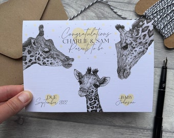 Personalised Parents To Be Card, Congratulations Card, New Parents Card, Pregnancy Card, Baby Shower Card, Giraffe Card, New Baby