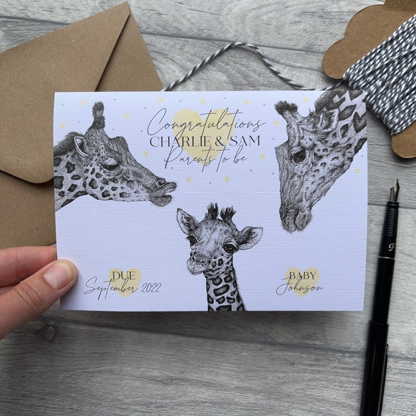 Personalised Parents To Be Card, Congratulations Card, New Parents Card, Pregnancy Card, Baby Shower Card, Giraffe Card, New Baby