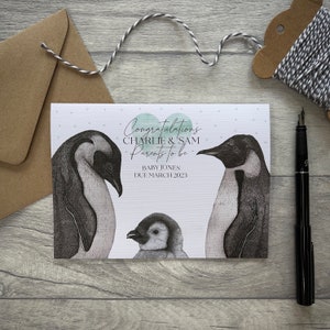 Personalised Parents To Be Card, Congratulations Card, New Parents Card, Pregnancy Card, Baby Shower Card, Penguin Card, New Baby