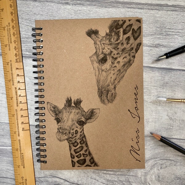 Personalised Giraffe A5 Notebook, Personalised Gift, Sketchbook, Journal, Personalised birthday gift, Present, Diary, Notepad, Teacher Gift