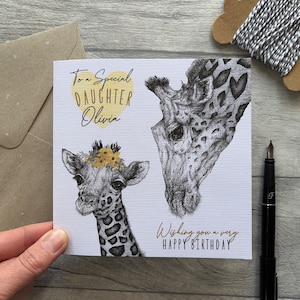 Carte d'anniversaire fille personnalisée, carte fille, carte pour fille, belle-fille, carte d'anniversaire personnalisée, carte girafe, animal