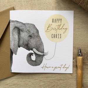 Carte d'anniversaire personnalisée|Carte d'éléphant|Carte de joyeux anniversaire|Carte d'anniversaire pour elle|Pour lui|Pour un ami|Fils|Fille|Carte d'animal|Pour les enfants
