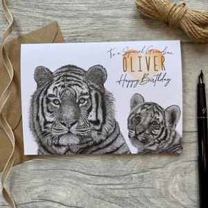 Carte d'anniversaire personnalisée petit-fils, carte d'anniversaire petit-enfant, carte pour petit-fils, carte pour garçon, carte de joyeux anniversaire, jolie carte, carte tigre