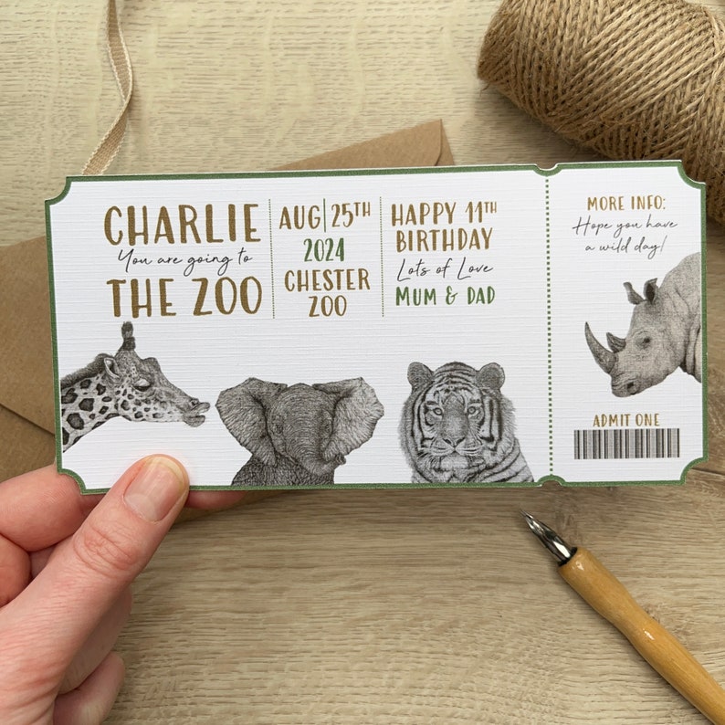 Billet-cadeau personnalisé pour une excursion au zooBon-cadeau au zooExpérience avec les animauxBillet-cadeauBillet au zooFaux billet pour le zooCadeau pour amoureux des animauxCadeau image 2