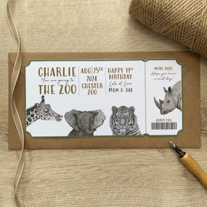 Billet-cadeau personnalisé pour une excursion au zooBon-cadeau au zooExpérience avec les animauxBillet-cadeauBillet au zooFaux billet pour le zooCadeau pour amoureux des animauxCadeau image 3