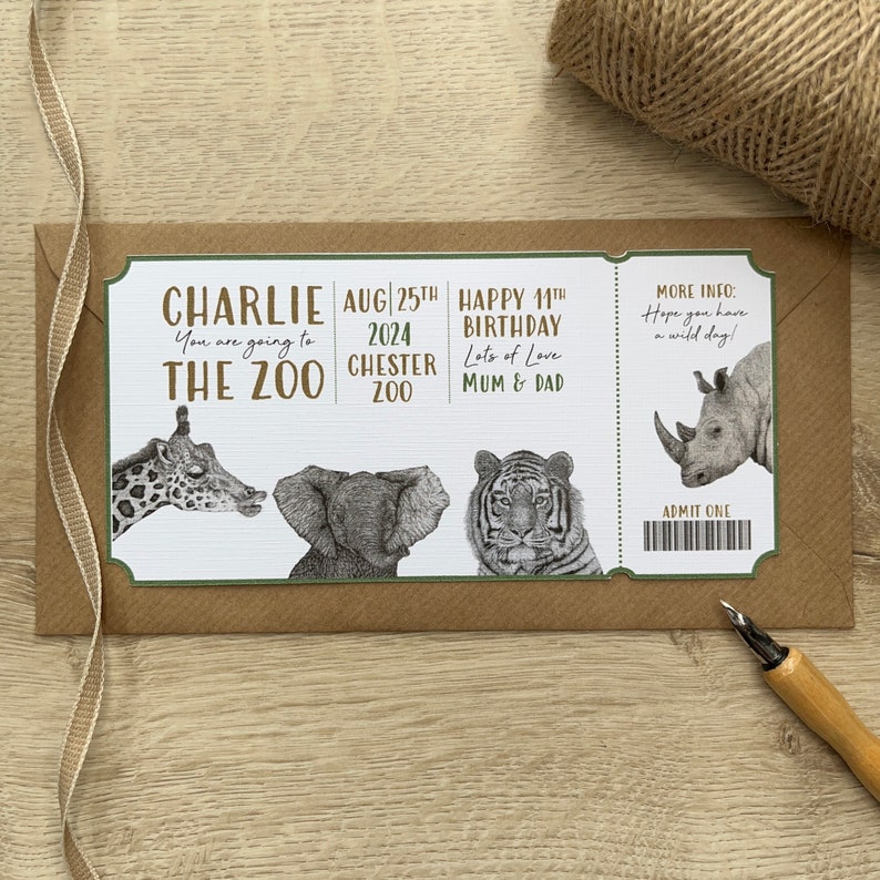 Personalised Zoo Trip Gift TicketZoo Gift VoucherAnimal ExperienceTicket GiftZoo TicketFake Zoo TicketGift for Animal LoverPresent image 3