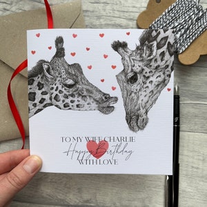 Carte d'anniversaire personnalisée, carte de girafe, carte d'anniversaire, carte de femme, carte de mari, carte de petit ami, carte de petite amie, carte de fiancé, carte de partenaire