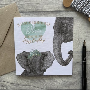 Carte d'anniversaire personnalisée petite-fille, carte petite-fille, carte pour petite-fille, carte d'anniversaire personnalisée, carte éléphant, carte animal
