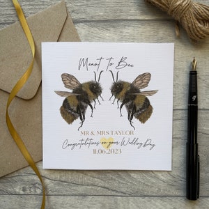 Carte de mariage personnalisée, Carte de félicitations de mariage, Carte de nouveaux mariés, Carte de voeux de mariage, Abeille, Carte de jeunes mariés, Signé pour l'Abeille