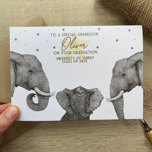 Carte de remise de diplôme personnalisée|Carte de remise de diplôme pour petit-fils|Carte de remise de diplôme pour petit-fils|Carte de remise de diplôme pour lui|Félicitations|Éléphant|Diplômé