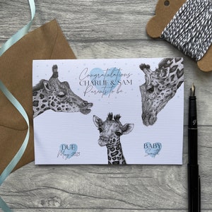 Personalised Parents To Be Card, Congratulations Card, New Parents Card, Pregnancy Card, Baby Shower Card, Giraffe Card, New Baby, Baby Boy