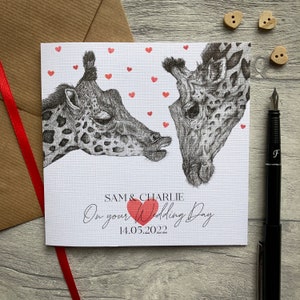 Carte de mariage personnalisée, Carte de félicitations de mariage, Carte de nouveaux mariés, Carte de voeux de mariage, Girafe, Carte de jeunes mariés, Amour, Animal