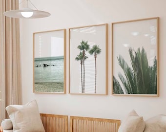 Neutral Beach Print Set of 3 Wall Art Boho Decor Coastal Wall Art Palm Trees Print Minimalist Wall Art Ocean Poster Landscape Photography