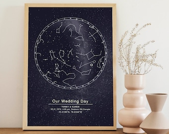 Personalized Star Map Print, Custom Night Sky Wall Art, Anniversary, Wedding, Birthday Poster Gift