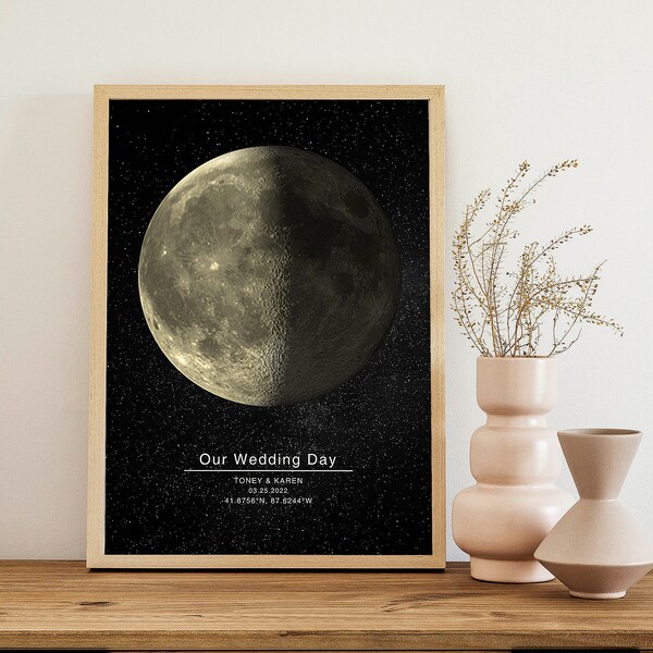 Moon Phase Personalised Gift, Custom Moon Print, Personalized Moon Phase Print, Keepsake Gift, Printable Wedding Gift, Moon Phase Wall Art