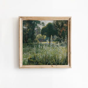 Vintage Summer Garden Square Art Print: Cottagecore Floral Painting