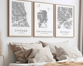Personalized City Map Print Set of 3: Custom Location Wall Art
