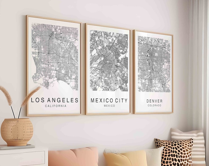 Custom City Maps Set, Pesonalized City Map Posters, Personalized Map Print, Any City Custom City Map Wall Art, City Map Christmas Gift