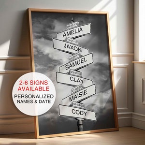 Personalisiertes Familienschild, individuelles Geschenk vom Makler, Straßenschilddruck, Straßenschild, Familiengeschenk 2, 3, 4, 5, 6 Namen verfügbar, Wandkunstdekor