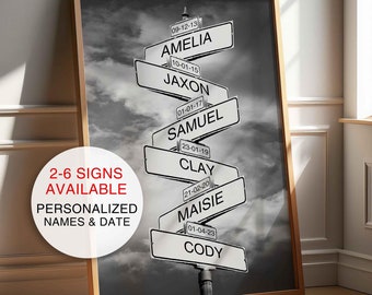 Personalized Family Sign, Custom Gift from Realtor, Street Sign Print, Road Sign, Family Gift 2, 3, 4, 5, 6 Names Available, Wall Art Decor
