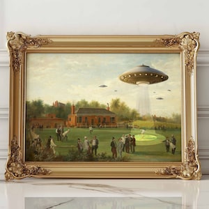 Victorian Landscape Funny Altered Art Print UFO Wall Art Eclectic Print Alien Abduction Art Prints Altered Wall Art Vintage Posters Prints