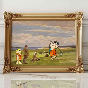 Famoso dipinto di un golfista professionista, parodia di arte murale vintage sul golf, collage di storia dell'arte divertente alterato, poster di stampa della cultura pop