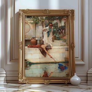 Divertente arte alterata: The Rescue di John William Waterhouse, 1890, stampa eclettica da parete, decorazione da parete vintage, cultura pop, dipinto storico