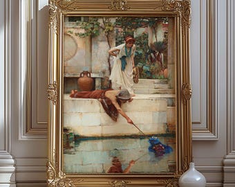 Funny Altered Art The Rescue by John_William Waterhouse 1890, Eclectic Print Wall Art, Vintage Wall Decor, Pop Culture, Historical Painting